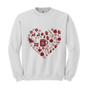 Christmas Heart Sweatshirt, Cute Christmas Hoodie, Holiday Hoodie, Gift for Christmas, Gingerbread Hoodie, Christmas Doodle Hoodie