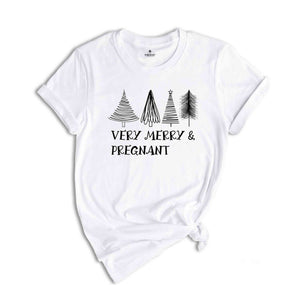 Merry And Pregnant T-Shirt, Christmas Winter Pregnancy Announcement Shirt, Baby Reveal Shirt, Cute Baby Winter Tee