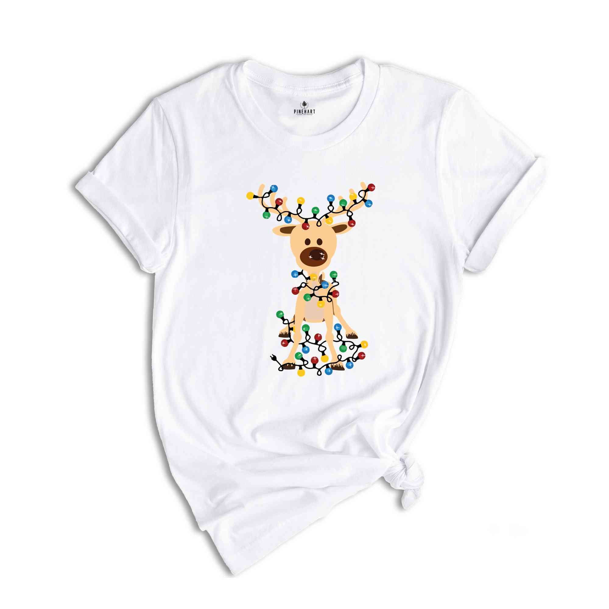 Christmas Reindeer Shirt, Festive Reindeer and Christmas Lights Shirt – Perfect for Holiday Cheer