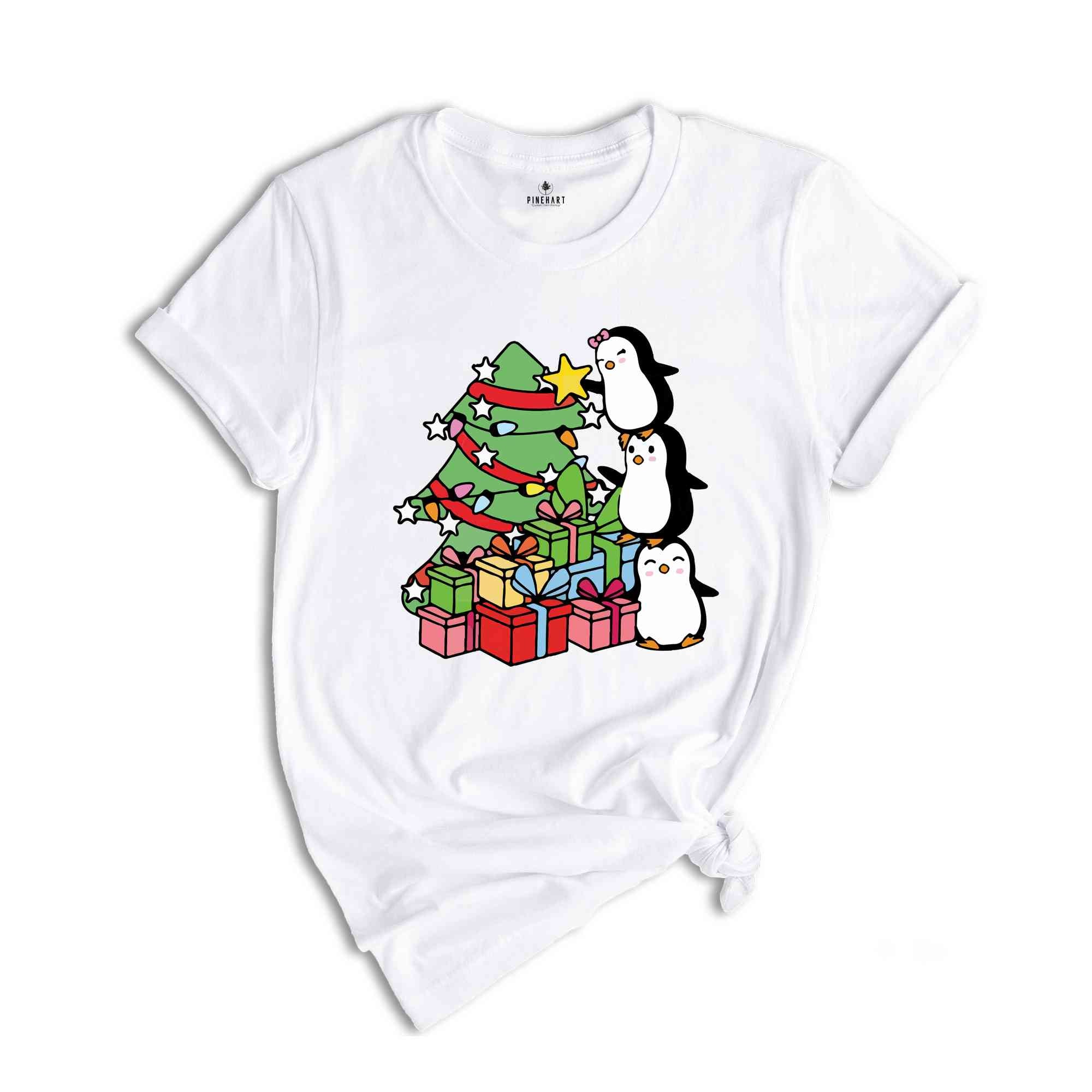 Christmas Tree Penguin Shirt, Cute Christmas Tee, Christmas Gift, Penguin In Santa Hat, Cute Penguin T-Shirt, Christmas Tree Tee