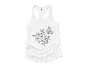 Flower And Butterfly Tank Top, Flower Tank Top, Butterfly Tank Top, Floral Tank Top, Spring Flower Tank Top, Spring Tank Top