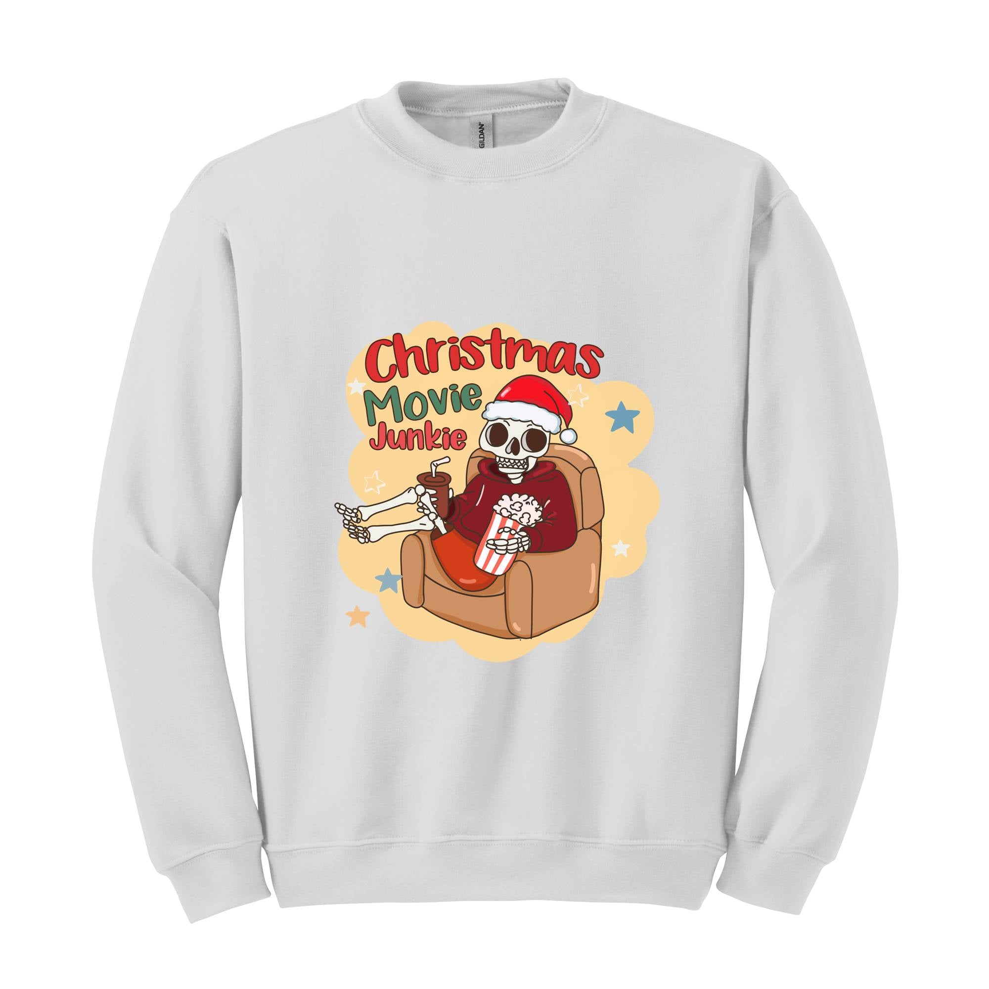 Christmas Movie Junkie Sweatshirt, Christmas Tree Sweatshirt, Christmas Movie Lover Cozy Sweatshirt, Womens Christmas Sweater