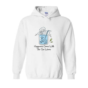 Happiness Comes With the Sea Waves Sweater, Happy Day Sweater, Summer Day Sweater, Waves Sea Sweatshirt, Juice Sea With Straw