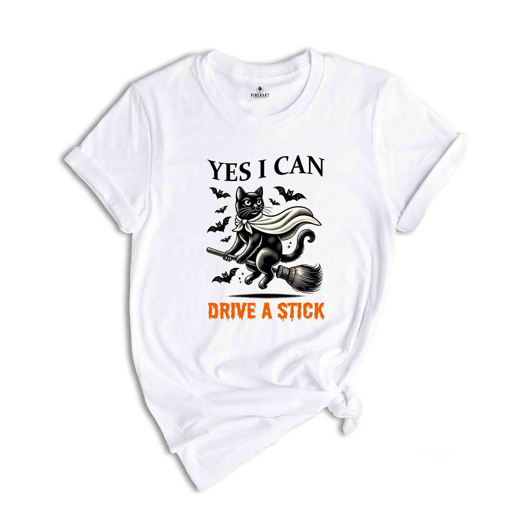 Yes I Can Drive A Stick Witch Shirt, Retro Halloween Witch Party Shirt, Funny Spooky Season Witchy Shirt, Trick or Treating T-Shirt