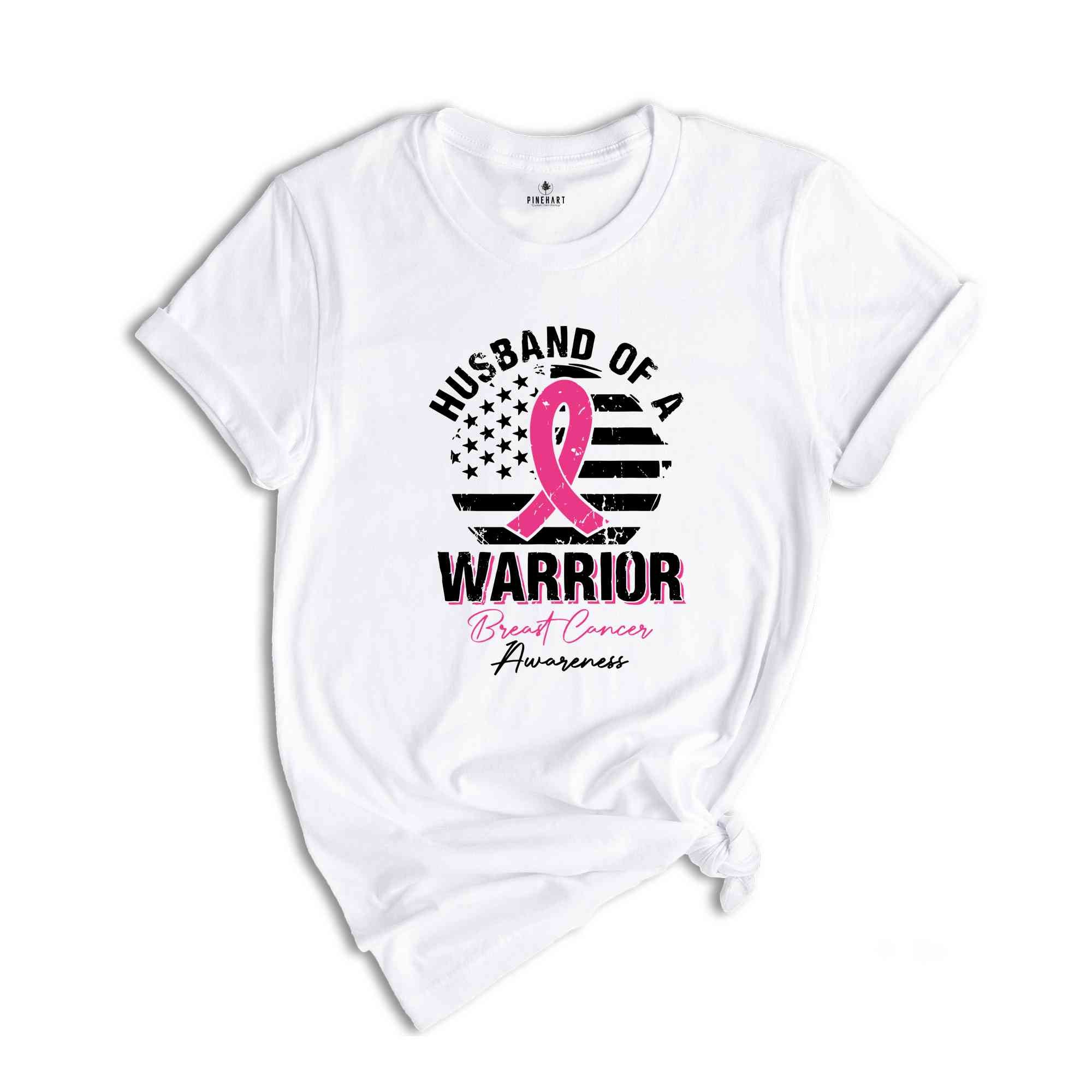 Breast Cancer Awareness Shirt, USA Flag Graphic Shirt, Cancer Support Gift, Fighter Clothing, Gift for Her, Husband Of A Warrior Shirt