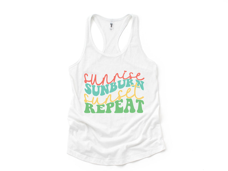 Sunrise Sunburn Sunset Repeat Tank Top, Summer Tank Tops, Beach Tanks, Summer Vibes Tank Top, Vacation Gifts, Beach Lover Gifts