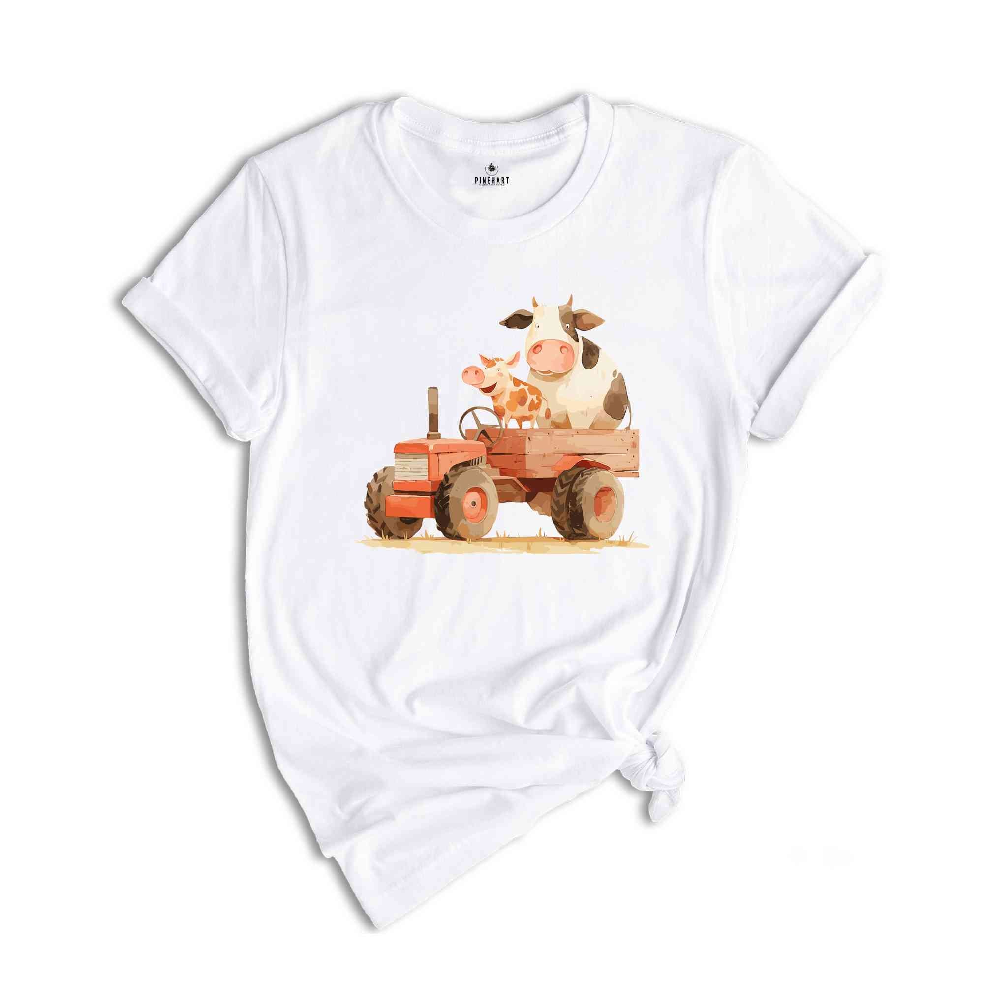 Farm Animals T-Shirt, Funny Farmer Shirt, Funny Animals In Tractor Tee, Cow Shirt, Chicken Shirt, Farmer Birthday Gifts