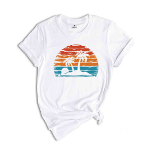 Retro Sunset Summer T-Shirt, Vintage Palm Tree Shirt, Vibrant Summer Shirt, Nature Shirt, Palm Beach Shirt