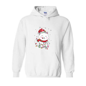 Christmas Lights Cat Sweatshirt, Christmas Cat Mom, Cat Lover Sweatshirt, Meowy Christmas Sweater, Santa Cat Hoodie