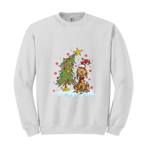 Whimsical Christmas Tree Sweatshirt, Dog Max Whoville Tree Sweatshirt, Whimsical Green Star Tree Sweatshirt, Christmas Tree Sweatshirt