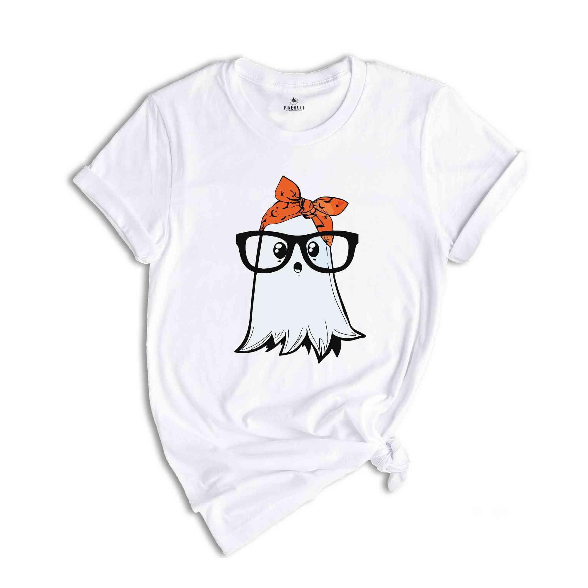 Funny Cute Ghost with Glasses Halloween T-Shirt, Spooky Ghost Tee, Funny Halloween Shirt, Cute Halloween Party Shirt