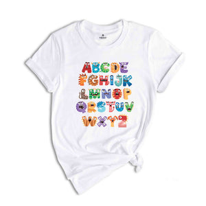 Monsters Alphabet Shirt, Colorful Alphabet Shirt, Teaching Shirt, Teacher Shirt, Field Trip Shirt, Teachers Matching Shirt, Alphabet Shirt