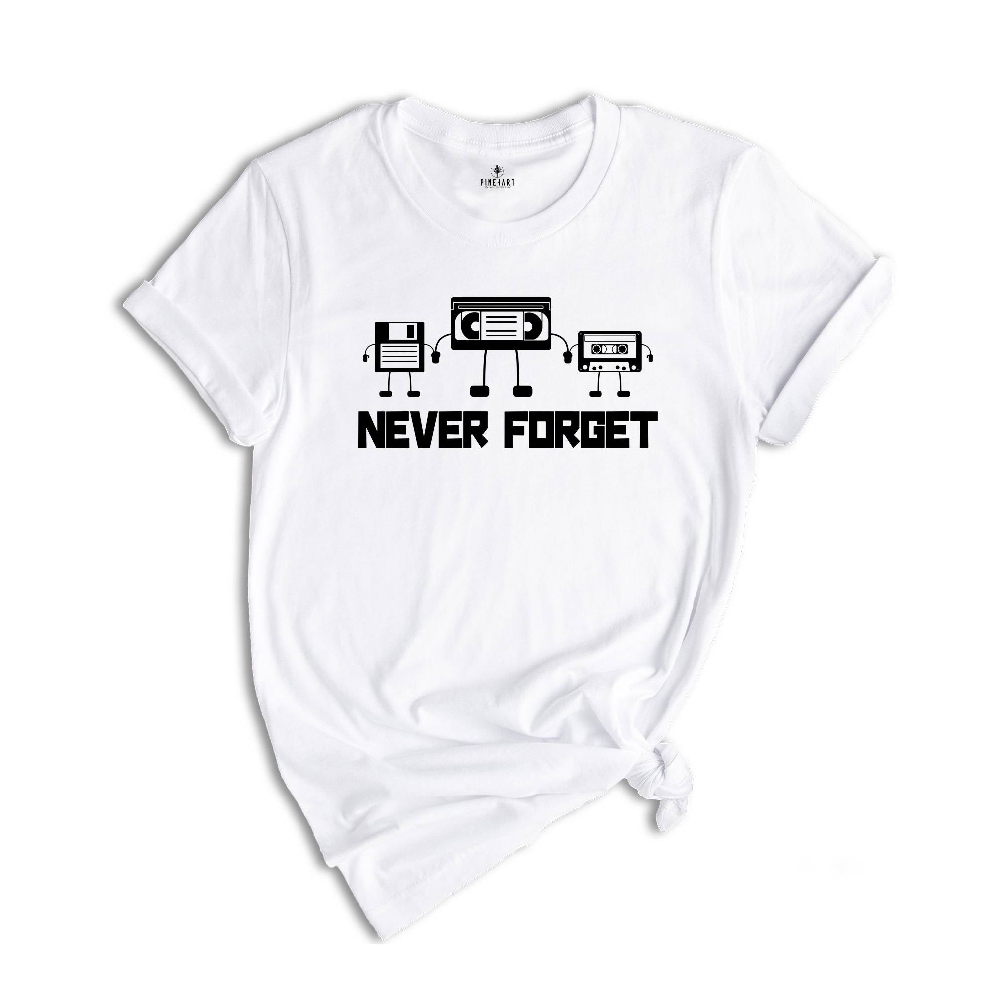 Retro Never Forget Shirt, Magnetic Media Silhouette, Floppy Disk Shirt, Handmade T-Shirt, Men's Novelty Tee, Funny Shirt Men