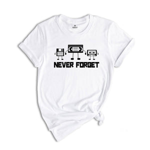 Retro Never Forget Shirt, Magnetic Media Silhouette, Floppy Disk Shirt, Handmade T-Shirt, Men's Novelty Tee, Funny Shirt Men