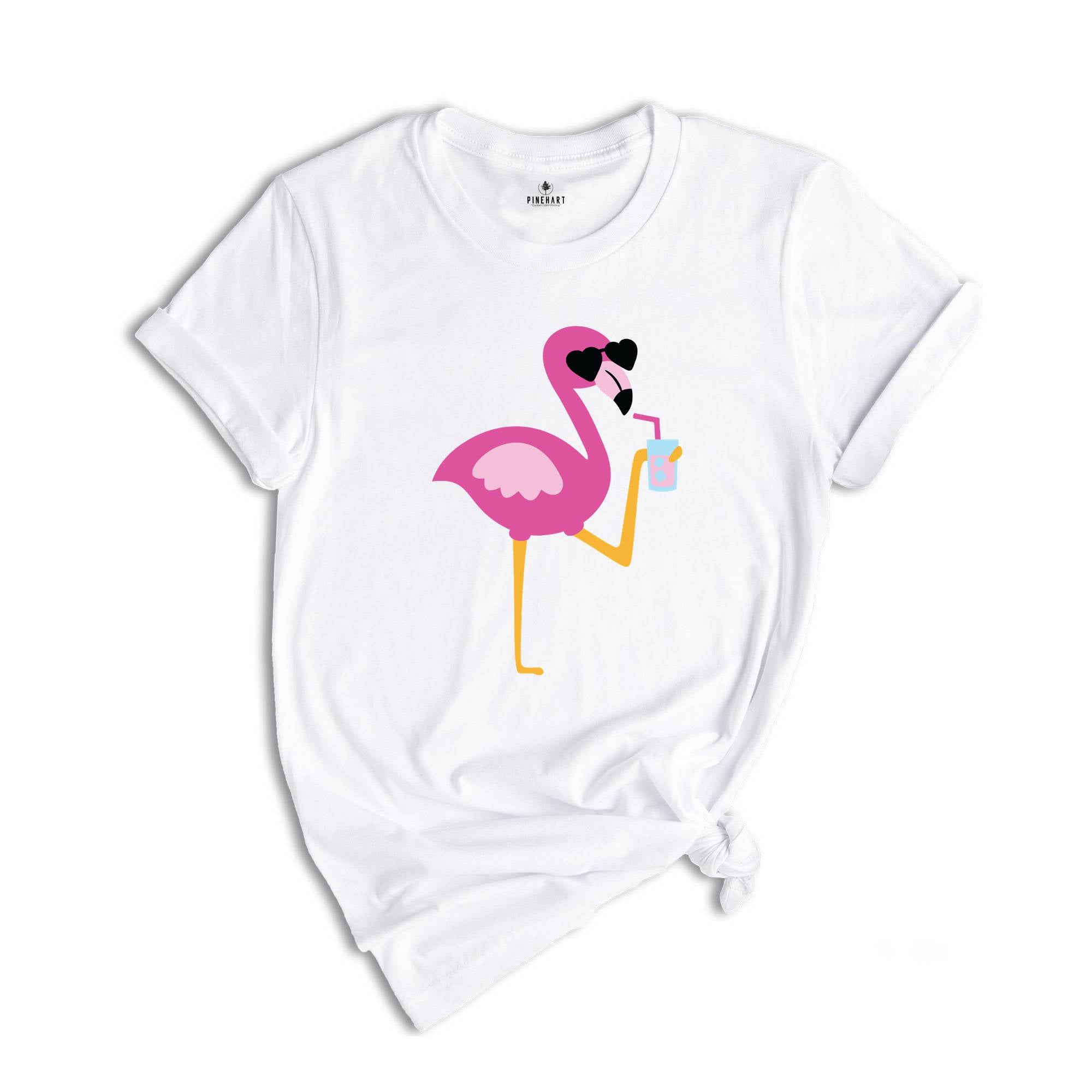 Flamingo With Drink Shirt, Summertime Shirt, Flamingo Lover, Vacation Shirt, Flamingo Shirt, Women's Shirt, Beach Shirt, Girls Trip Shirt