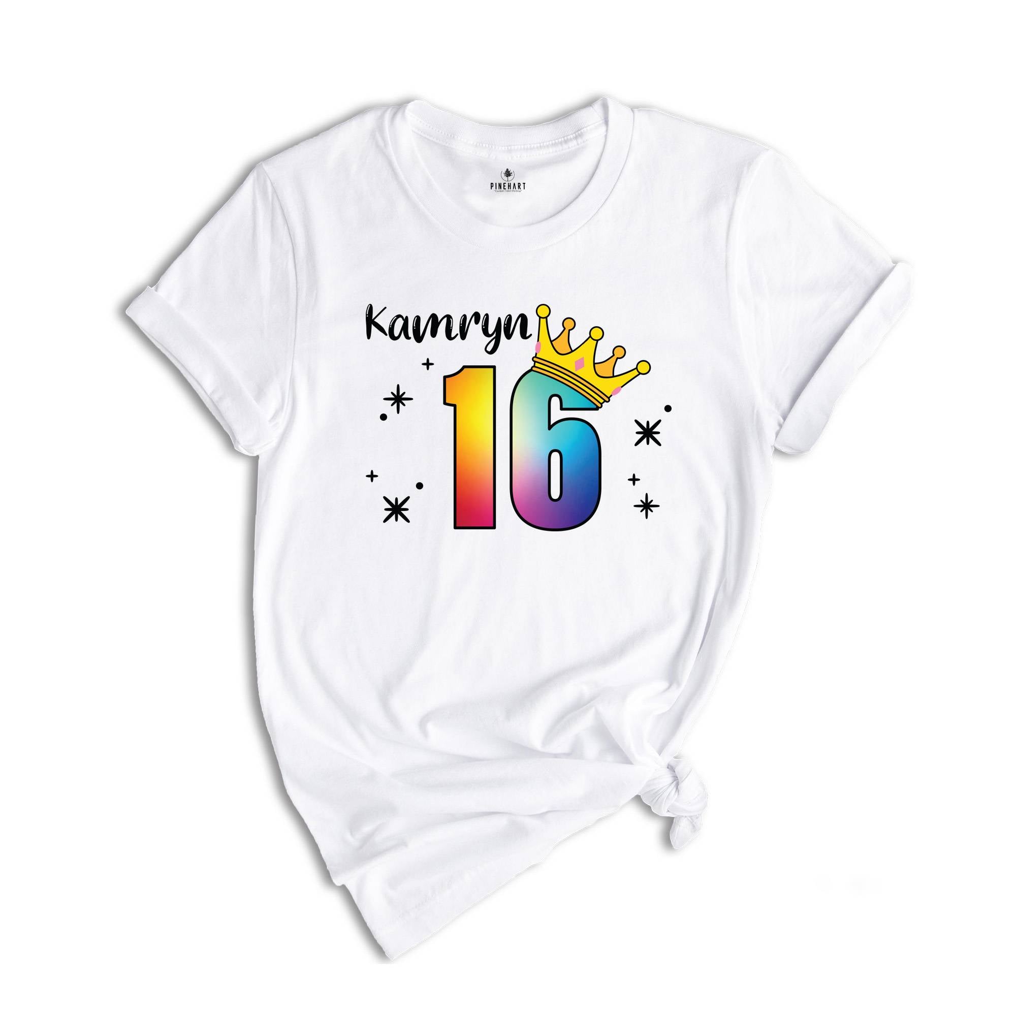 Personalized Names 16 Birthday Shirt, Crown 16th Birthday Shirt, Rainbow Birthday Shirt, Birthday Party Shirt, Toddler Birthday Shirt