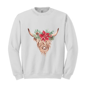 Christmas Highland Cow Sweatshirt, Cute Christmas Sweater, Cow Lover Shirt, Farmer Sweatshirt, Farm Life Shirt, Farm Christmas Shirt