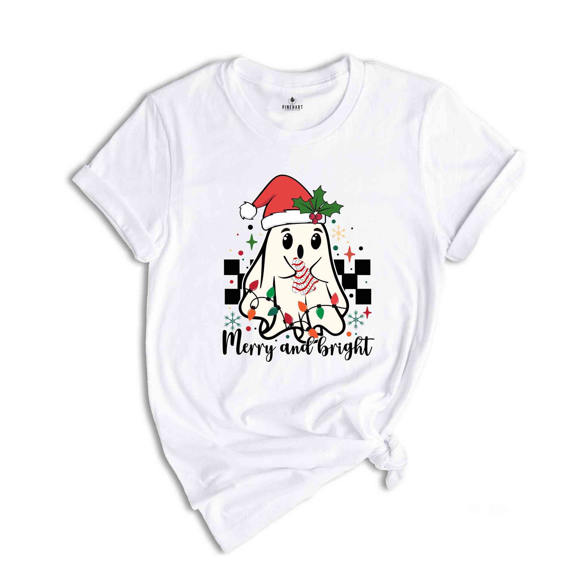 Cute Ghost Merry And Bright Shirt, Christmas Ghost Shirt, Christmas Lights Shirt, Christmas Gift, Boo Ghost Shirt, Happy Christmas Shirt