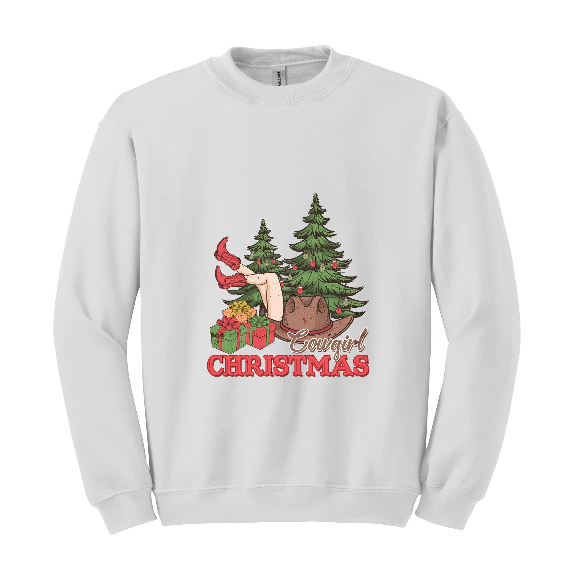 Cowgirl Christmas Tree Sweatshirt, Christmas Western Sweatshirt, Country Christmas Sweater, Western Santa Sweatshirt