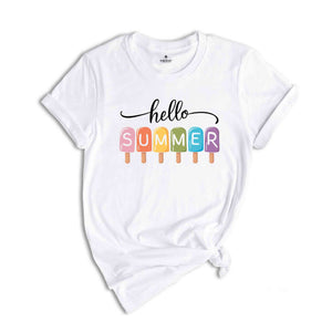 Hello Summer T-Shirt, Popsicle Summer Shirt, Colorful Holiday T-Shirt, Family Vacation Apparel, Summer Vibes Shirt