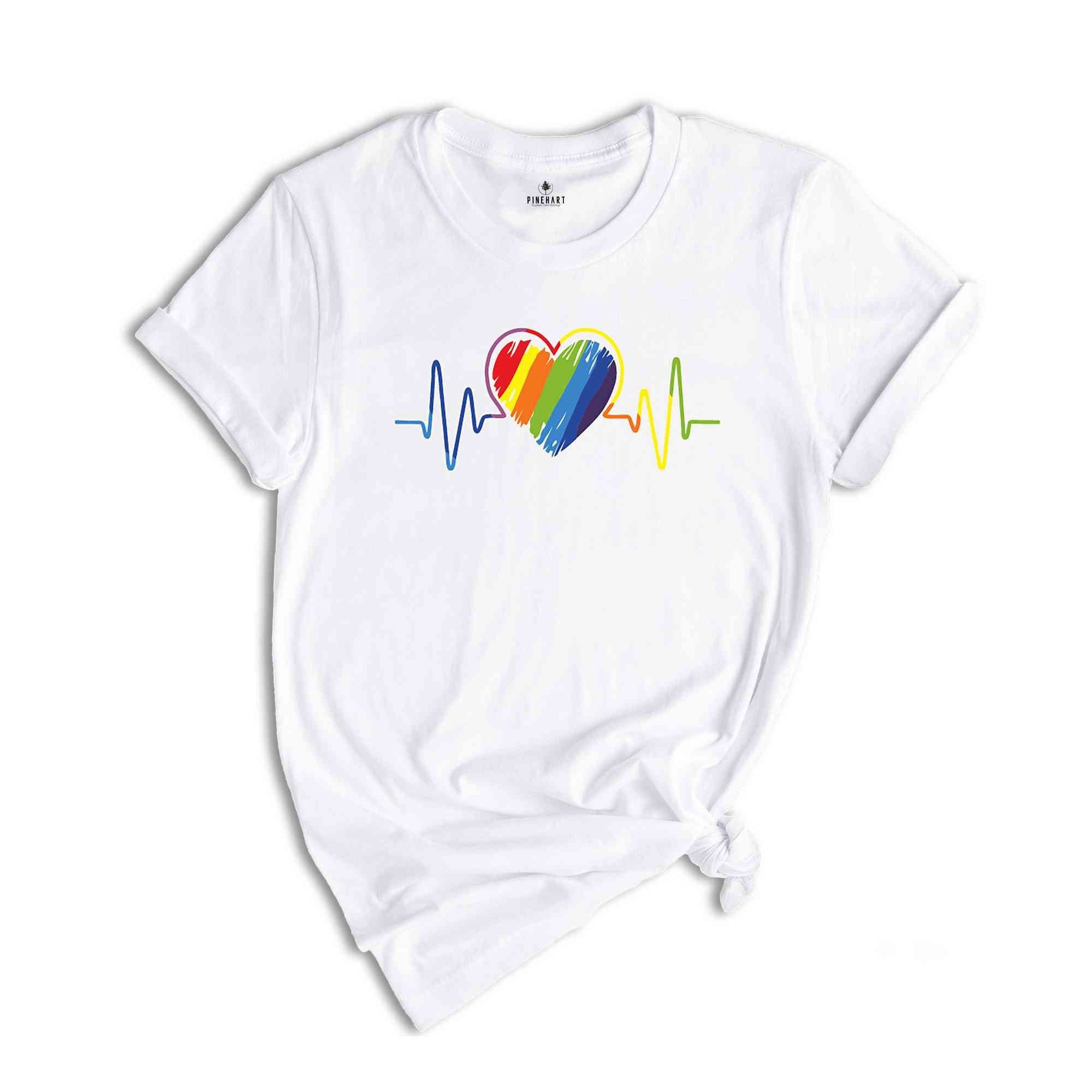 Pride Heart Shirt, Colored Heartbeat Tee, LGBTQ+ Heart T-Shirt, Pride Month, Love is Love Tee, Cute Pride Shirt, Bisexual T-Shirt