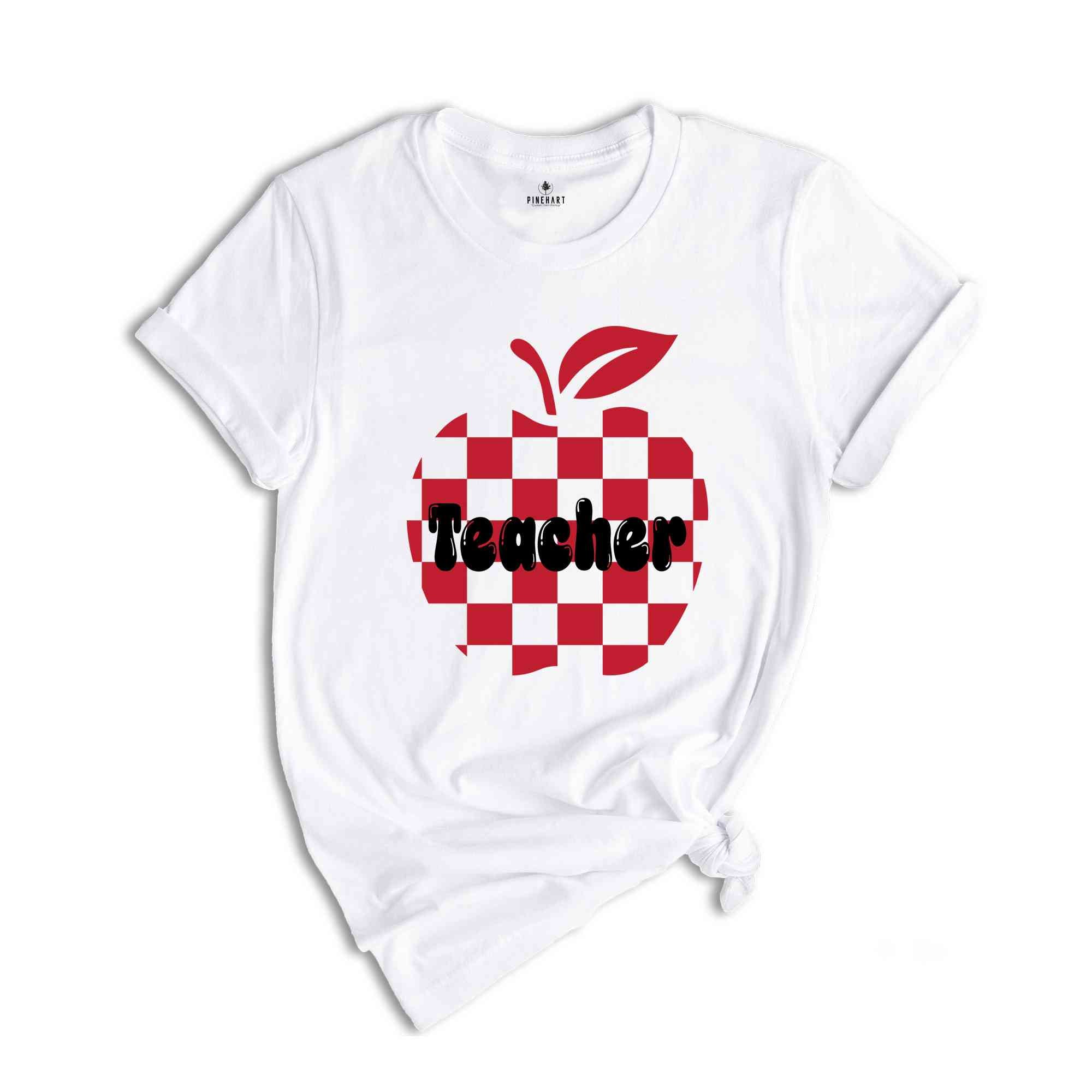 Checkered Teacher apple shirt, Teacher Appreciation Gift, Retro Teacher Shirt, Back to School tee, Trendy Teacher Tee