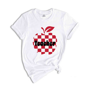 Checkered Teacher apple shirt, Teacher Appreciation Gift, Retro Teacher Shirt, Back to School tee, Trendy Teacher Tee