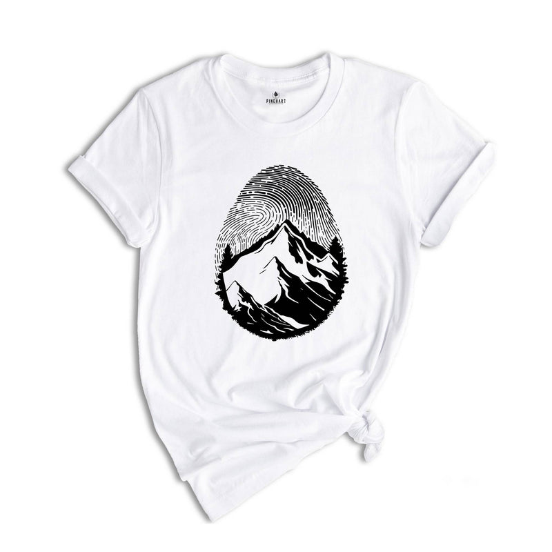 Fingerprint Mountain Shirt, Cute Camper Shirt, Nature Lover Shirt, Adventurer Shirt, Wanderlust Shirt, Fingerprint Design Shirt