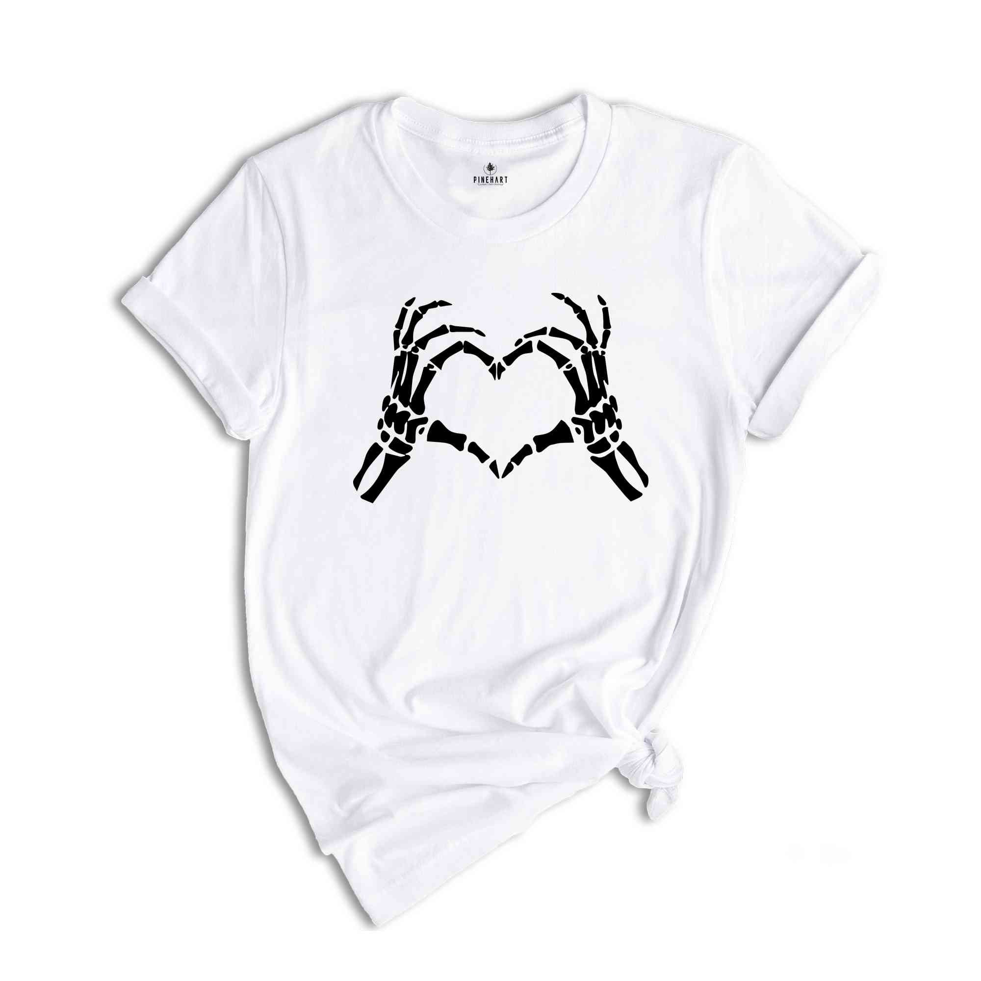 Skeleton Hand Making Heart Shirt, Spooky Halloween Heart Shirt, Scary Halloween Skeleton Shirt