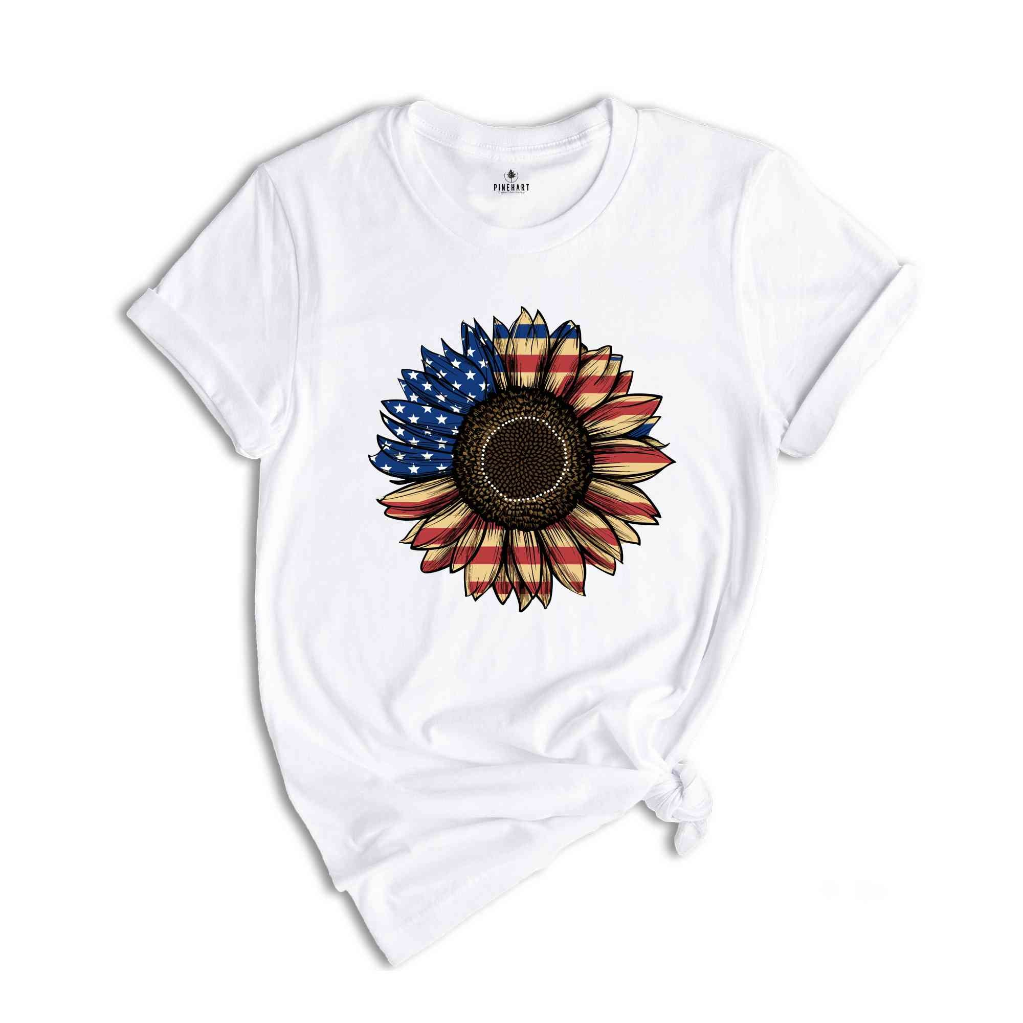 America Sunflower Shirt, USA Flag Flower T Shirt, Gift For American, 4th Of July Flag Graphic T-Shirt, Freedom TShirt, Independence Shirt