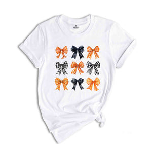 Retro Fall Pumpkin Bow Shirt, Fall Coquette Bow Sweatshirt, Autumn Pumpkin Tee, Fall T-Shirt, Autumn Bow Shirt, Cute Fall Shirt