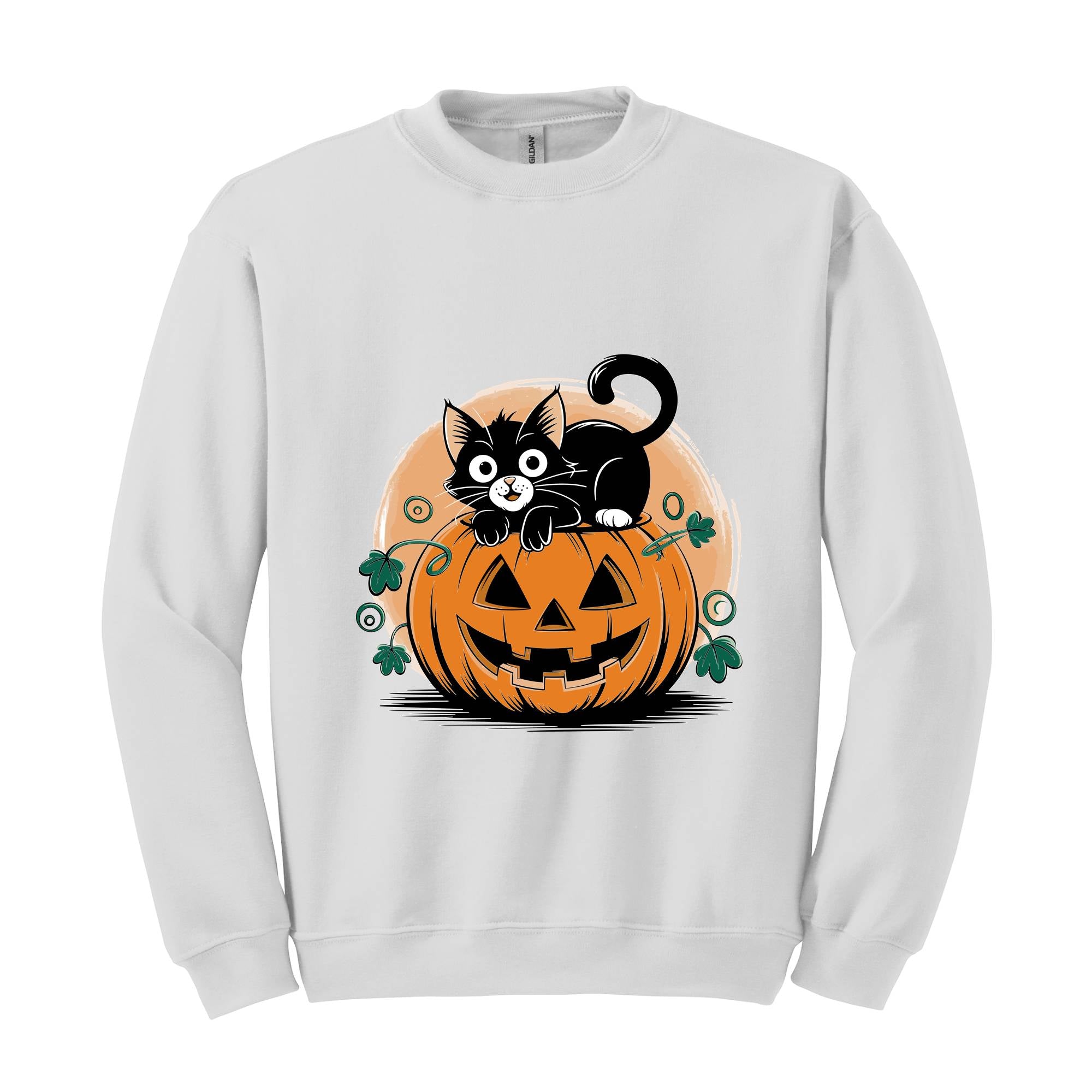 Black Cat Pumpkin Sweatshirt, Fall Shirt, Halloween Gift, Pumpkin Patch Sweatshirt, Black Cat Halloween Sweat, Retro Halloween Sweatshirt