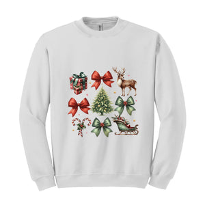 Coquette Bow Christmas Sweatshirt, Christmas Tree Sweatshirt, Christmas Reindeer Sweatshirt, Girly Christmas Sweater, Coquette Bow Sweater