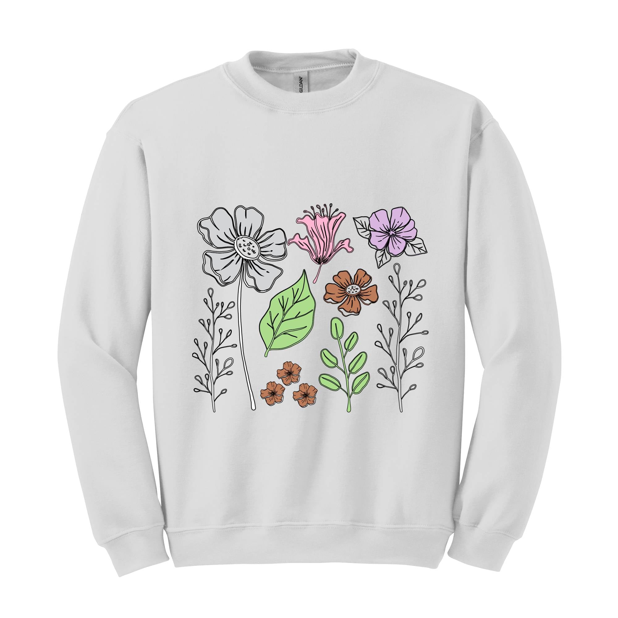 Boho Flower Sweatshirt Flowers Lovers Sweater Women Floral Minimalist Sweater Flower Print Sweatshirt Woman Gift Flower Sweatshirt