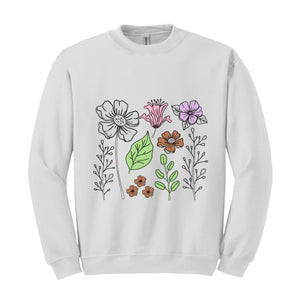 Boho Flower Sweatshirt Flowers Lovers Sweater Women Floral Minimalist Sweater Flower Print Sweatshirt Woman Gift Flower Sweatshirt