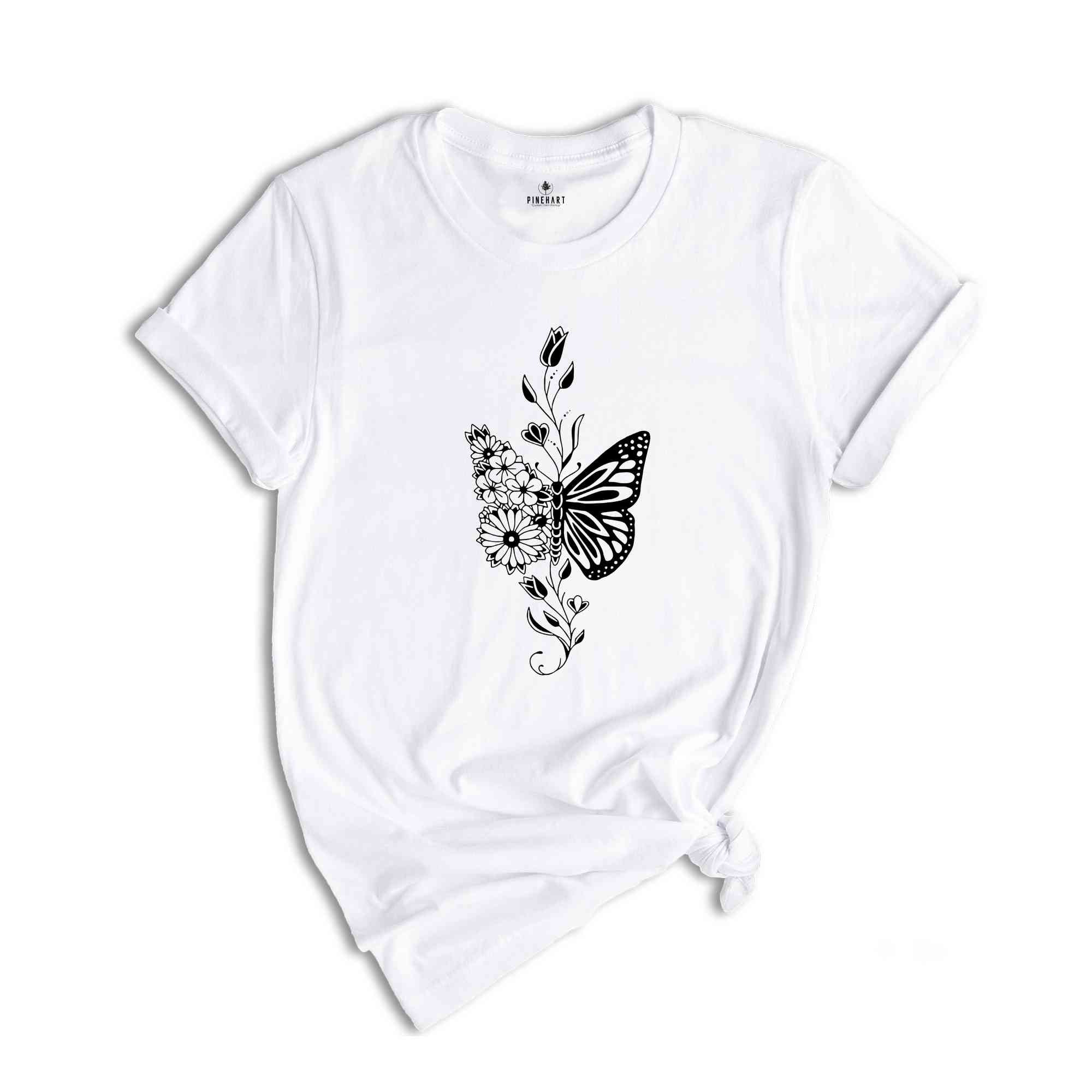 Floral Schmetterling shirt, Nature Tier Liebhaber Tshirt, Selbstliebe Minimalistisches Asthetisches Shirt