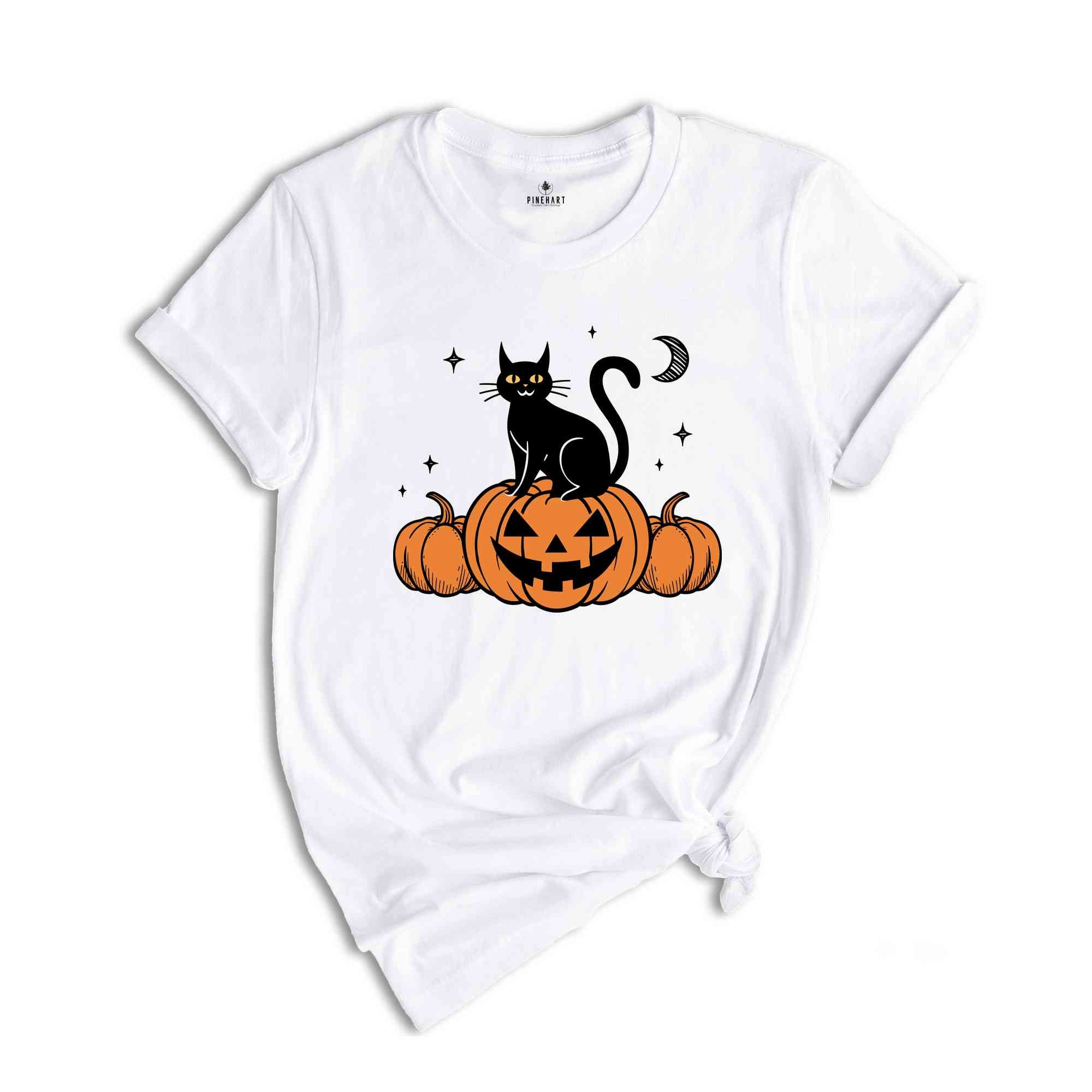 Black Cat on Pumpkin Shirt, Halloween Shirt, Fall Shirts, Spooky Season Shirt, Halloween Shirt, Black Cat Shirt