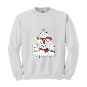 Christmas Cat Tree Sweatshirt, Christmas Cats Hoodie, Meowy Christmas Sweatshirt, Cat Lover Gifts, Holiday Sweater