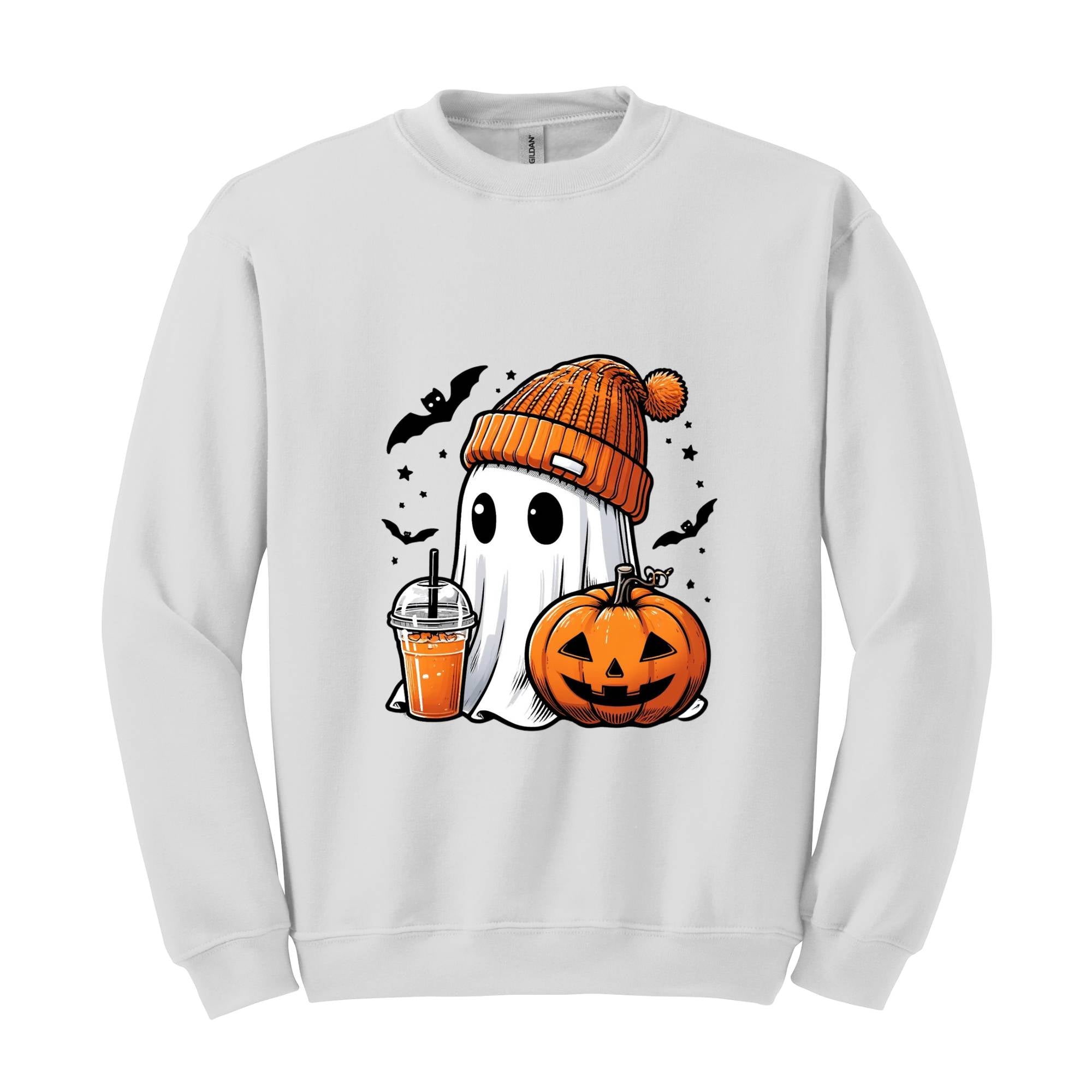 Cute Ghost Halloween Sweatshirt, Ghost Coffee Sweatshirt, Coffee Lover Sweater, Pumpkin Head Crewneck, Pumpkin Spice Shirt, Boo Sweatshirt