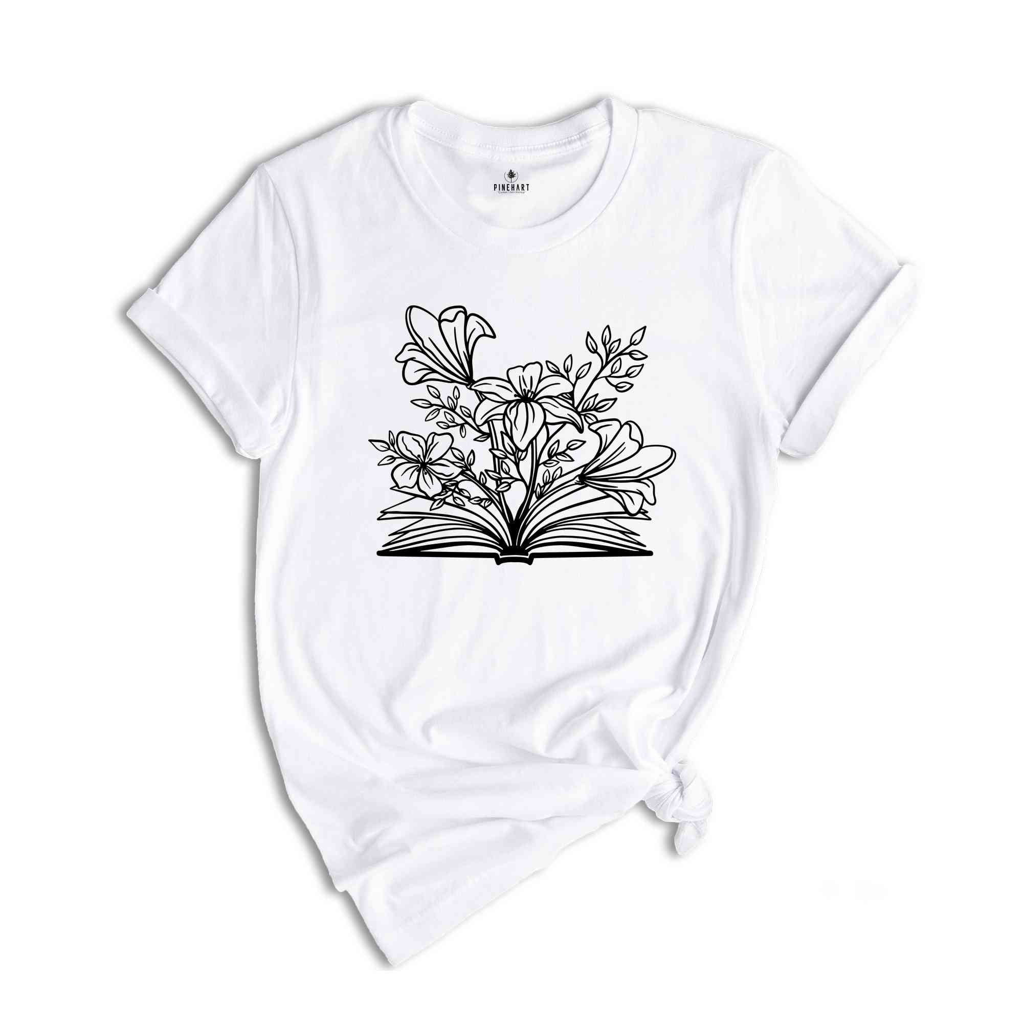 Book And Flower Shirt, Book Lover Gift, Book Lover Shirt, Floral Tshirt, Botanic Lover Tee, Nature Lover Shirt, Wildflower Gift