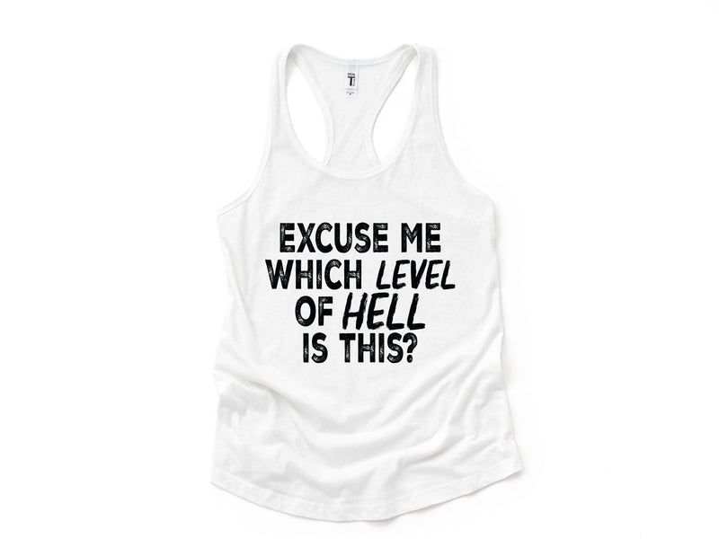 Excuse Me Which Level Of Hell Is This Tank Top, Hell Tank Top, Devil Trainer Tank Top, Hell Of A Workout Tank Top, Workout Tank Top