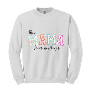 This Mama Loves Her Peeps Custom Easter Sweatshirt, Personalized Easter Peeps Writing on Sleeve Hoodie