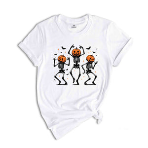 Dancing Skeleton Pumpkin Shirt, Retro Halloween Women's Shirt, Funny Fall Halloween Party Shirt, Spooky Season Skeleton Tee