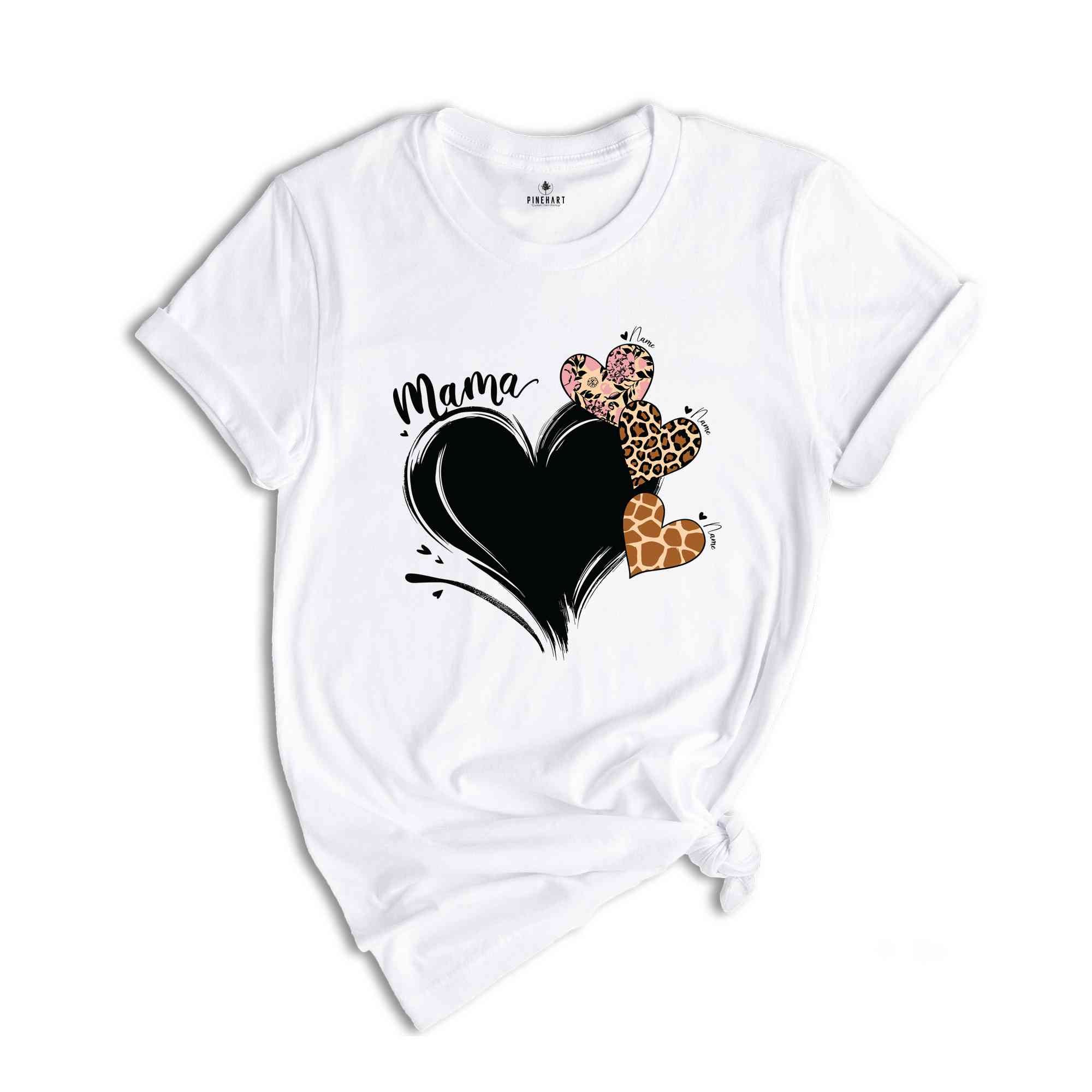 Custom Mother's Day Heart With Kids Name T-Shirt, Happy Mother's Day Tee, Customized Heart Shirt, Gift For Grandma