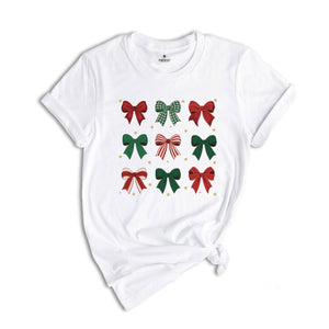 Christmas Bow Shirt, Red Green Bow Christmas Tee, Christmas Vibes Shirt, Girly Christmas Shirt, New Year Gifts, Christian Shirt