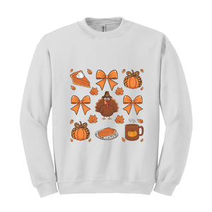 Thanksgiving Coquette Bow Shirt, Turkey Coquette Sweater, Cute Autumn Shirt, Fall Graphic Sweat, Thanksgiving Tee, Pumpkin Coquette Shirt