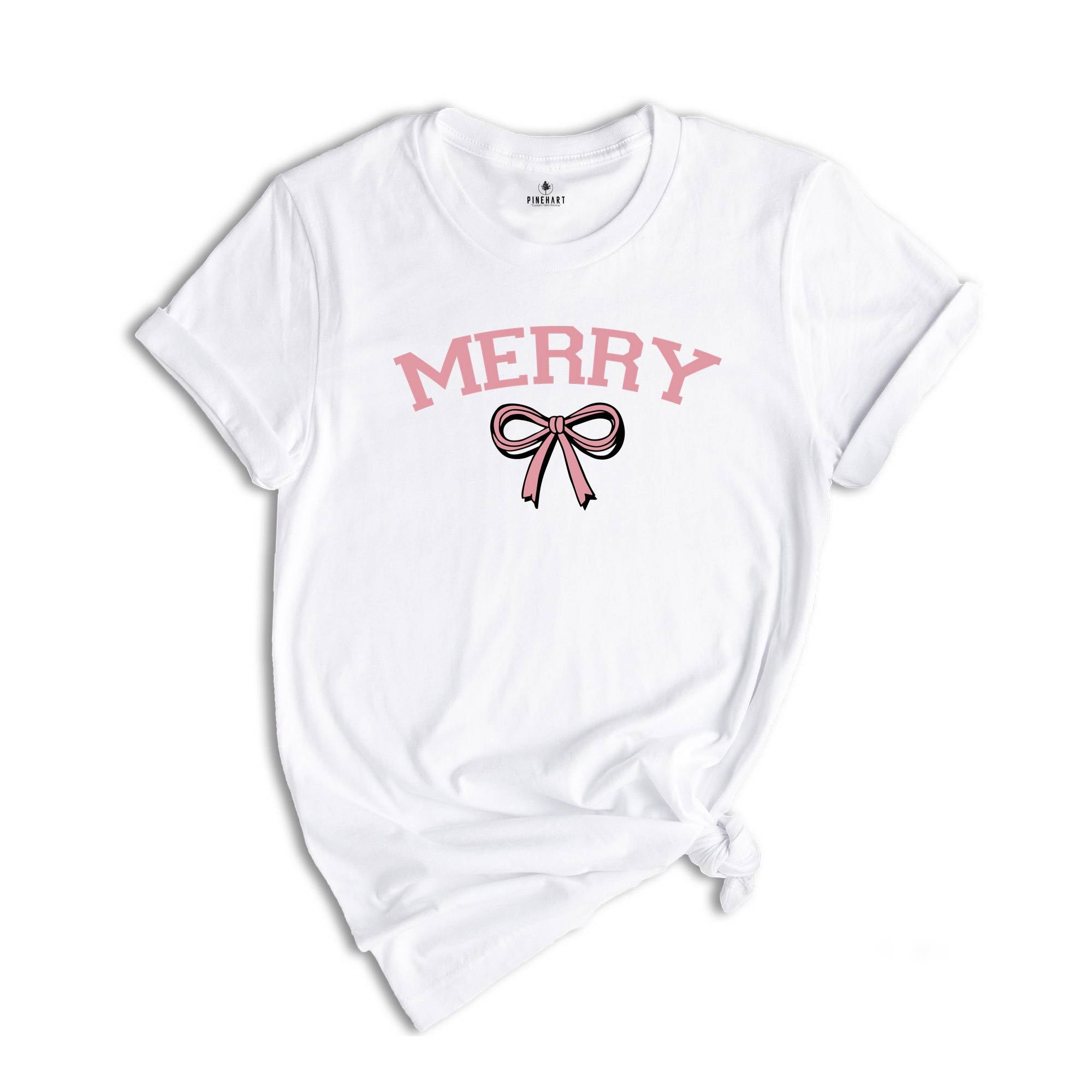 Merry Shirt, Merry Bow Shirt, Holiday Shirt, Gift for Mom, Preppy Christmas Shirt, Trendy Holiday Shirt, Christmas Tree Shirt