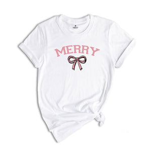 Merry Shirt, Merry Bow Shirt, Holiday Shirt, Gift for Mom, Preppy Christmas Shirt, Trendy Holiday Shirt, Christmas Tree Shirt