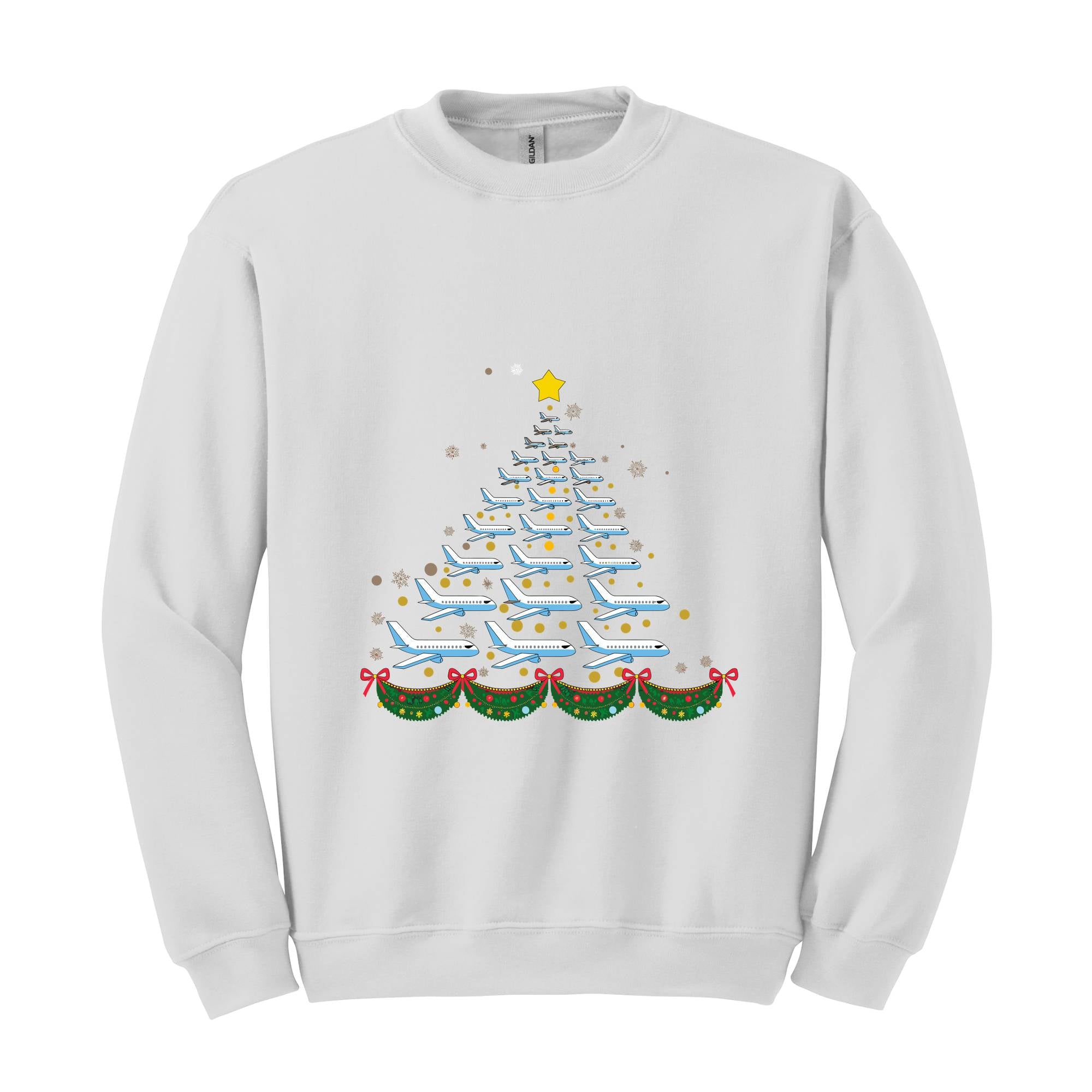 Christmas Airplane Pilot Sweatshirt, Travel , Santa Flying , Airplane Lover Tee, Christmas Travel , Christmas Tree