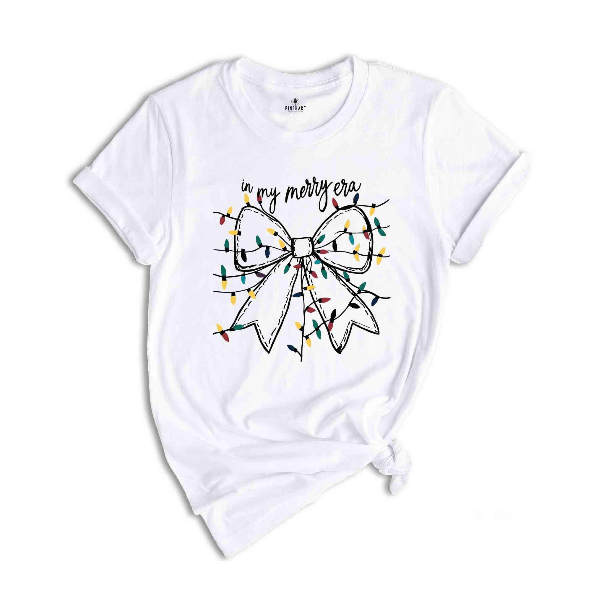 In My Merry Era Shirt, Christmas Coquette Bow Shirt, Christmas Lights Shirt, Christmas Gift, Girls Christmas Tee